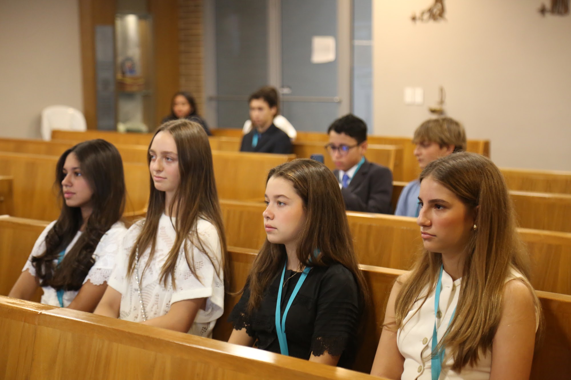 Students listening during the opening in the chapel.