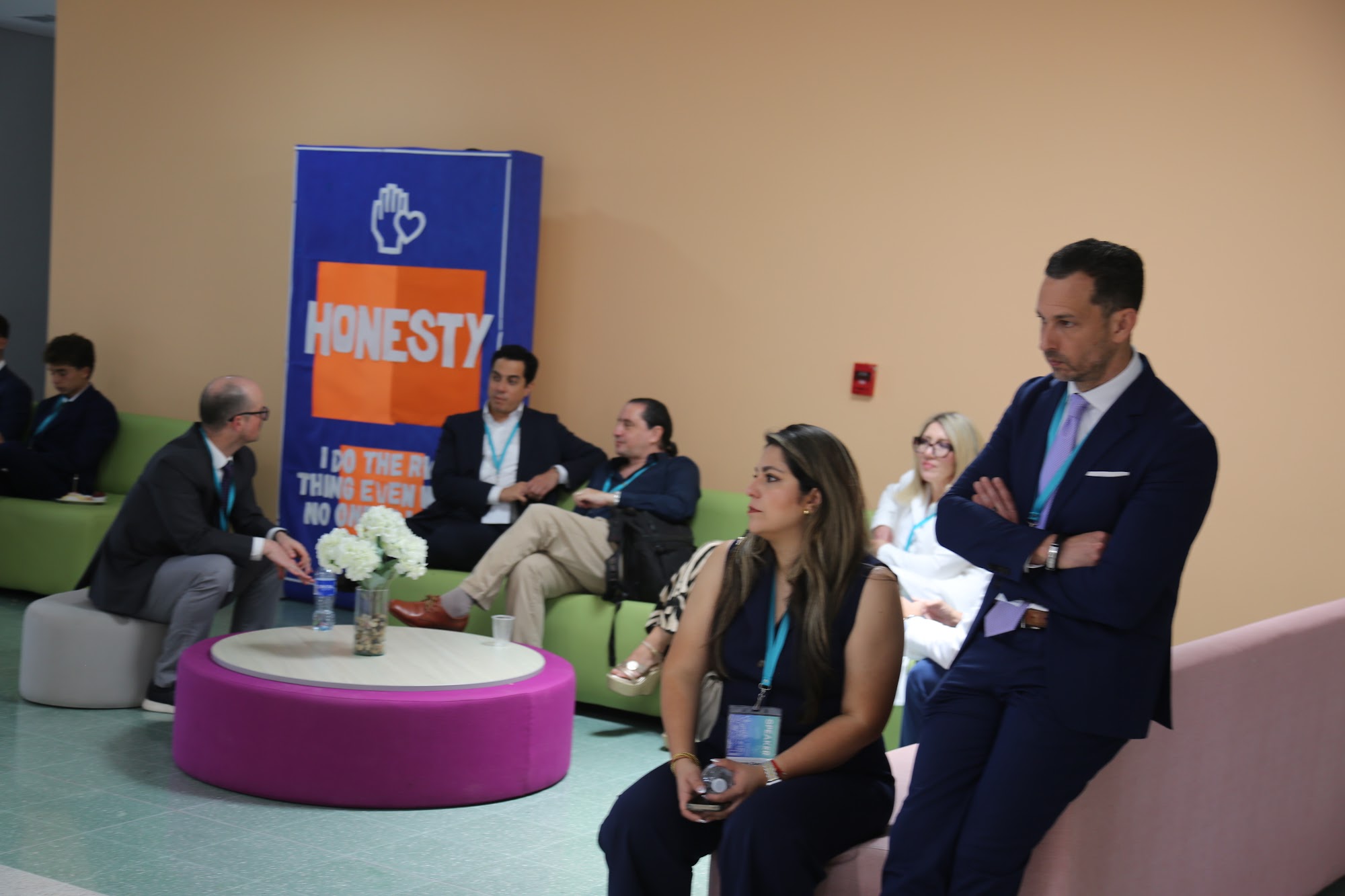 A panel conversation on the couches between sessions.
